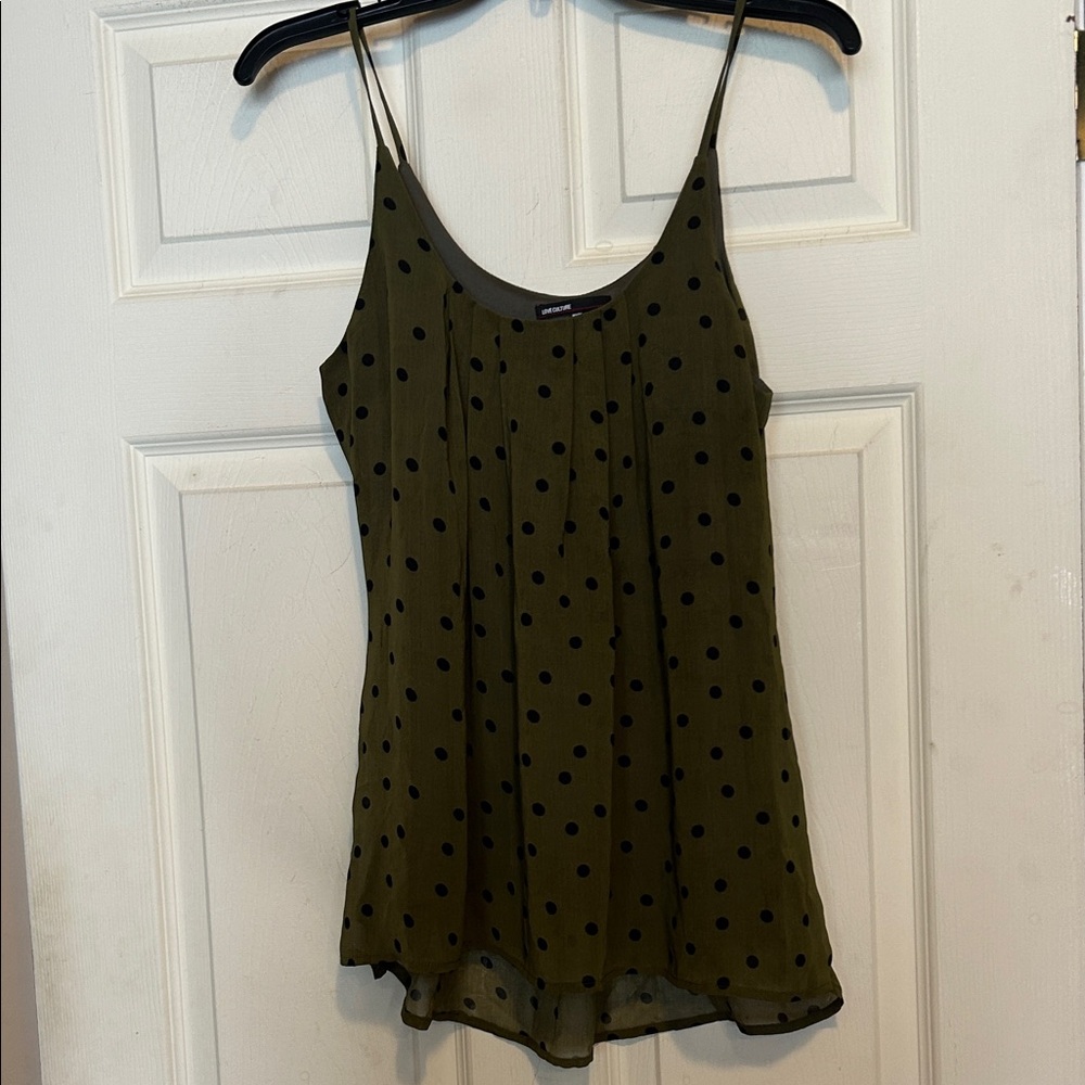 Love Culture Olive Green Polka Dot Camisole Tank Top Size Small